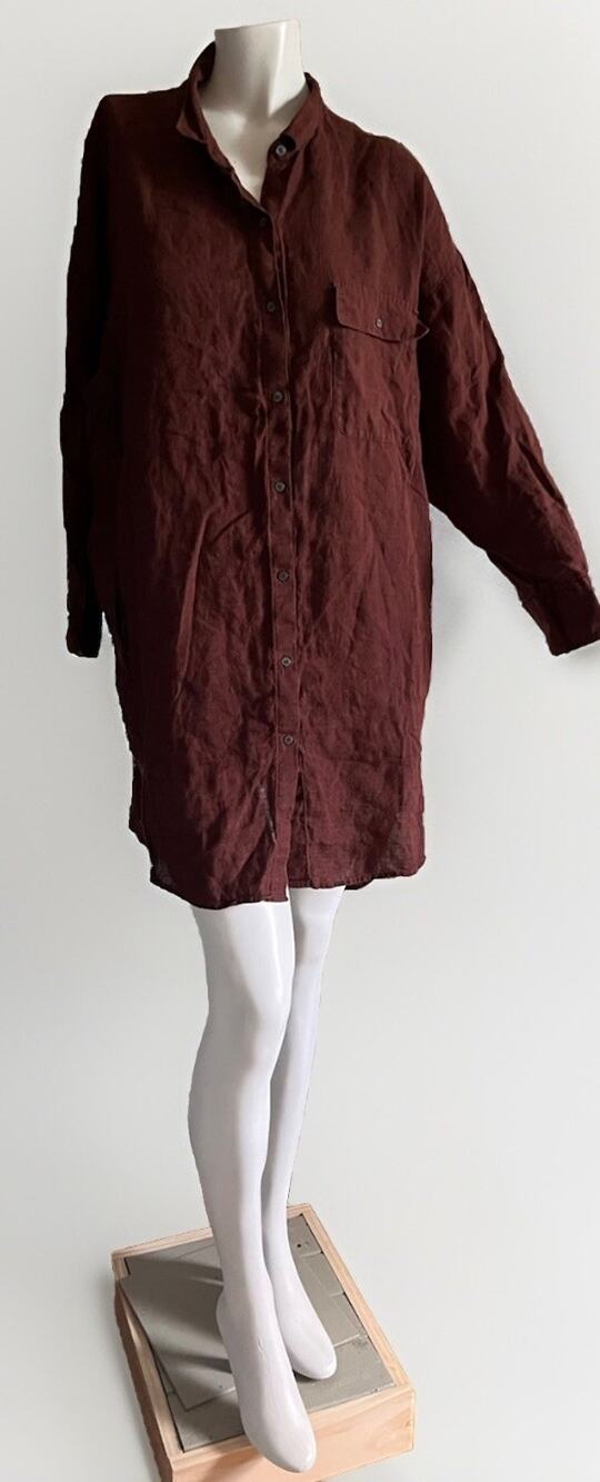 Barnyardstorm Japan 100% Linen Shirt Dress Tunic Brown Size 1 US Medium
